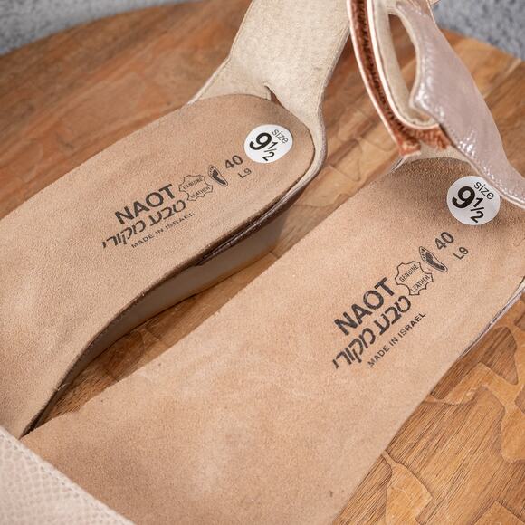 Naot Pixie Sandals Womens 40 Grey Leather Metallic Rose Gold Pink Wedge Shoes - Picture 6 of 7